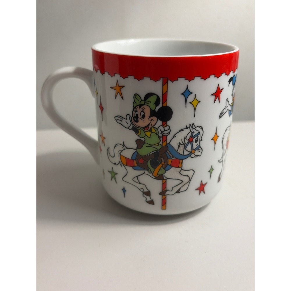 Vintage Disney Mickey Minnie Donald Carousel Horse Mug Disneyland World Japan - Picture 3 of 5